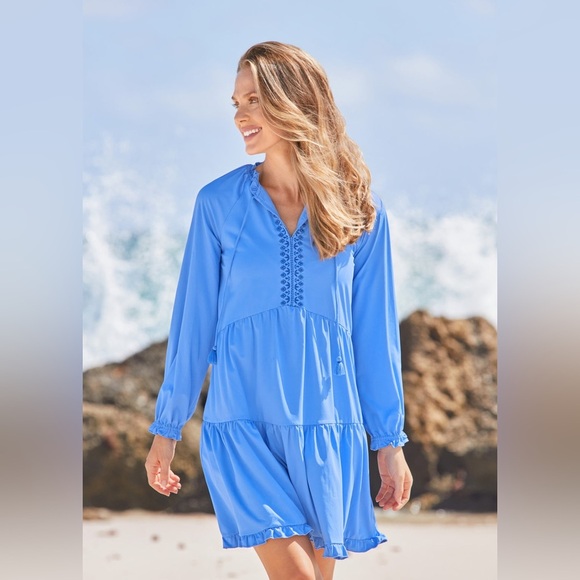 Cabana Life Periwinkle Blue Tiered Ruffle Dress - Picture 2 of 8